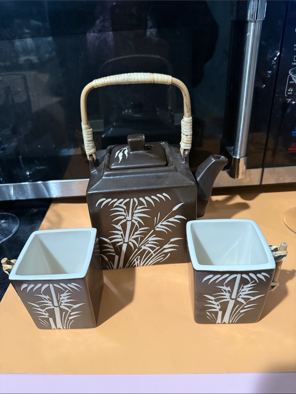 Target Brown Bamboo-Pattern Ceramic Teapot Set with Handle